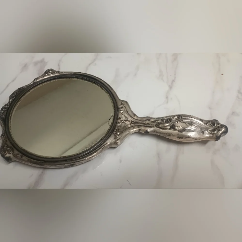 Antique Art Nouveau Sterling Silver Hand Mirror & Comb